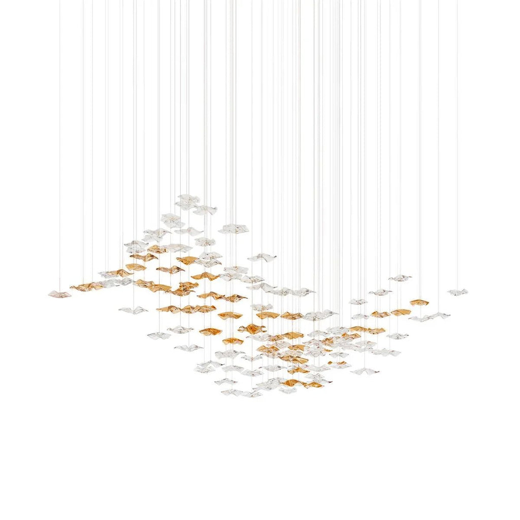Tidal Art Glass Chandelier (With Canopy) - L 82.7″ x W 23.6″ x H 78.7″Clear & GoldWarm Light -  Manorlights