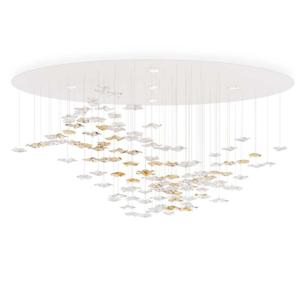 Tidal Art Glass Chandelier (With Canopy) - ∅ 58.3″ x H 118.1″Clear & GoldWarm Light -  Manorlights