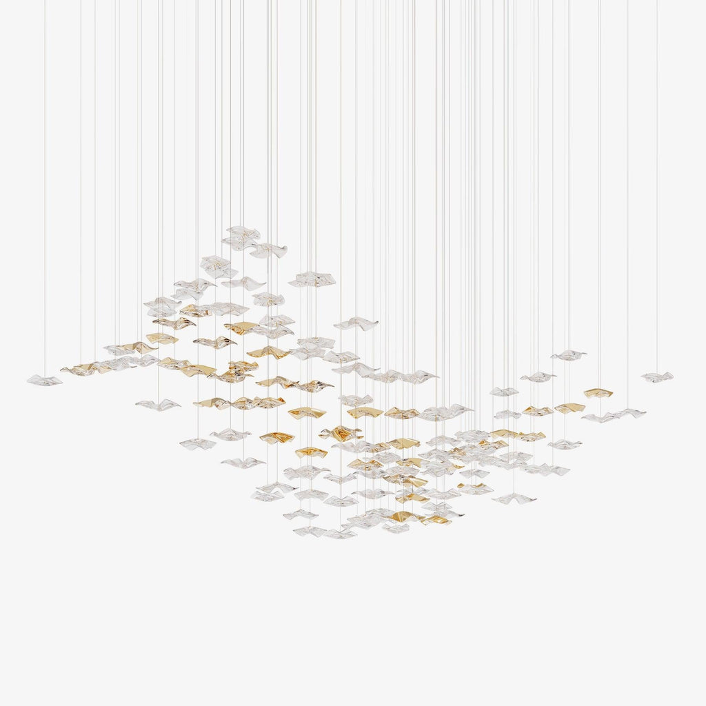 Tidal Art Glass Chandelier (With Canopy) - L 82.7″ x W 23.6″ x H 78.7″Clear & GoldWarm Light -  Manorlights