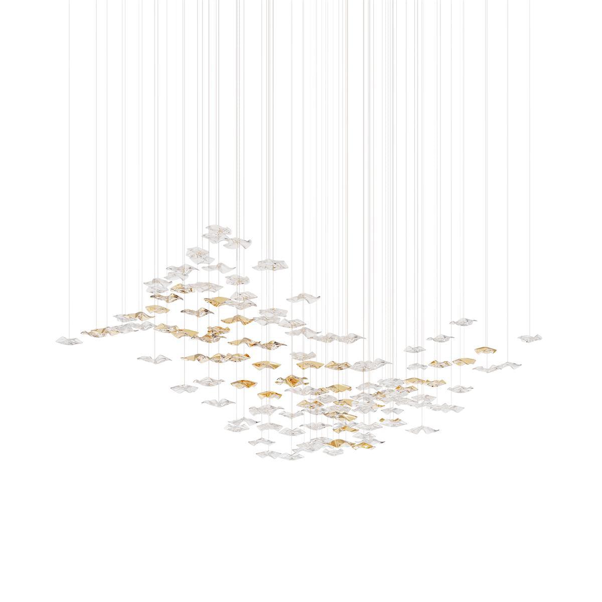 Tidal Art Glass Chandelier (With Canopy) - ∅ 58.3″ x H 118.1″Clear & GoldWarm Light -  Manorlights