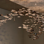 Tidal Art Glass Chandelier (With Canopy) - ∅ 58.3″ x H 118.1″Clear & GoldWarm Light -  Manorlights