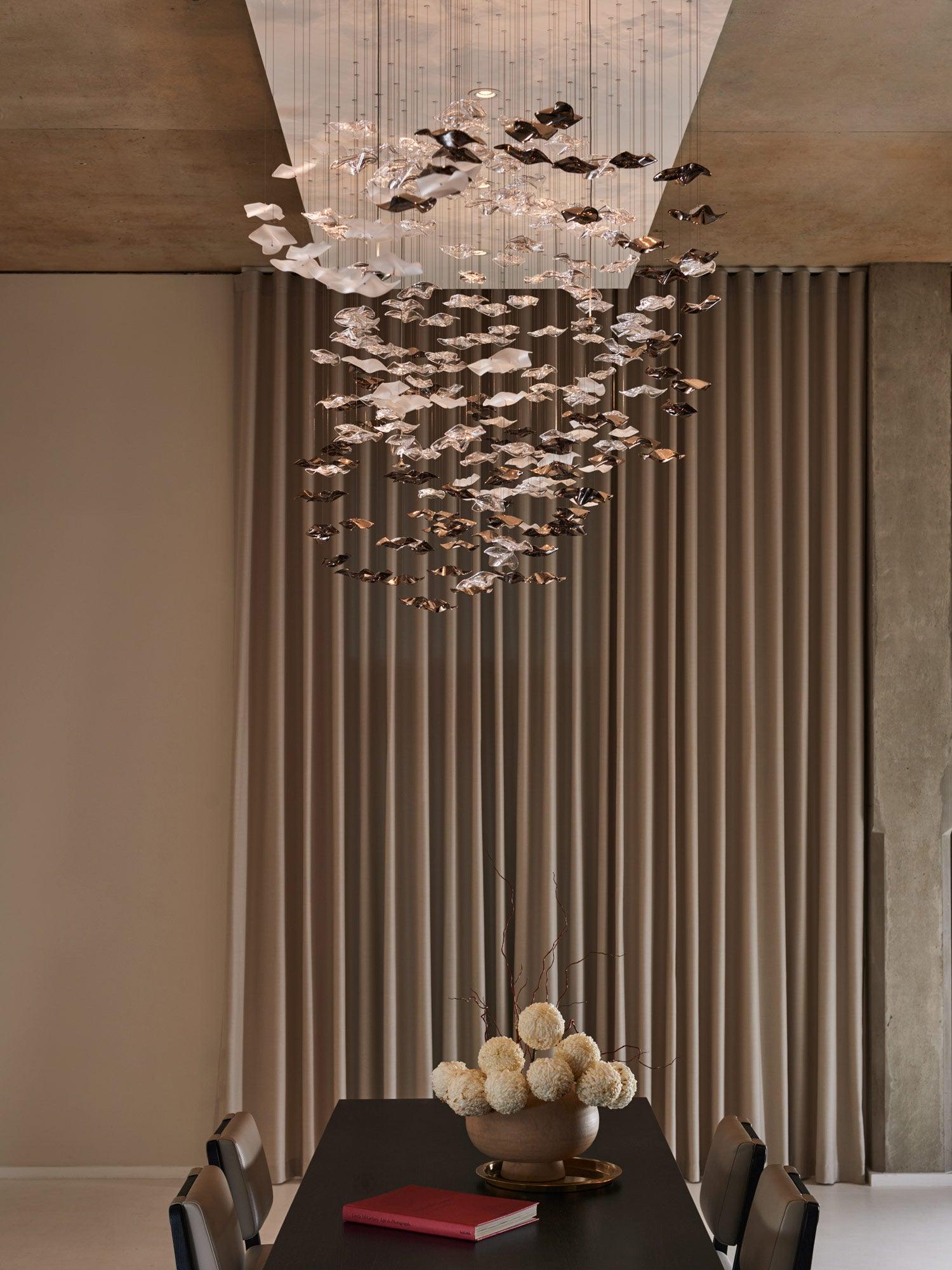 Tidal Art Glass Chandelier (With Canopy) - ∅ 58.3″ x H 118.1″Clear & GoldWarm Light -  Manorlights