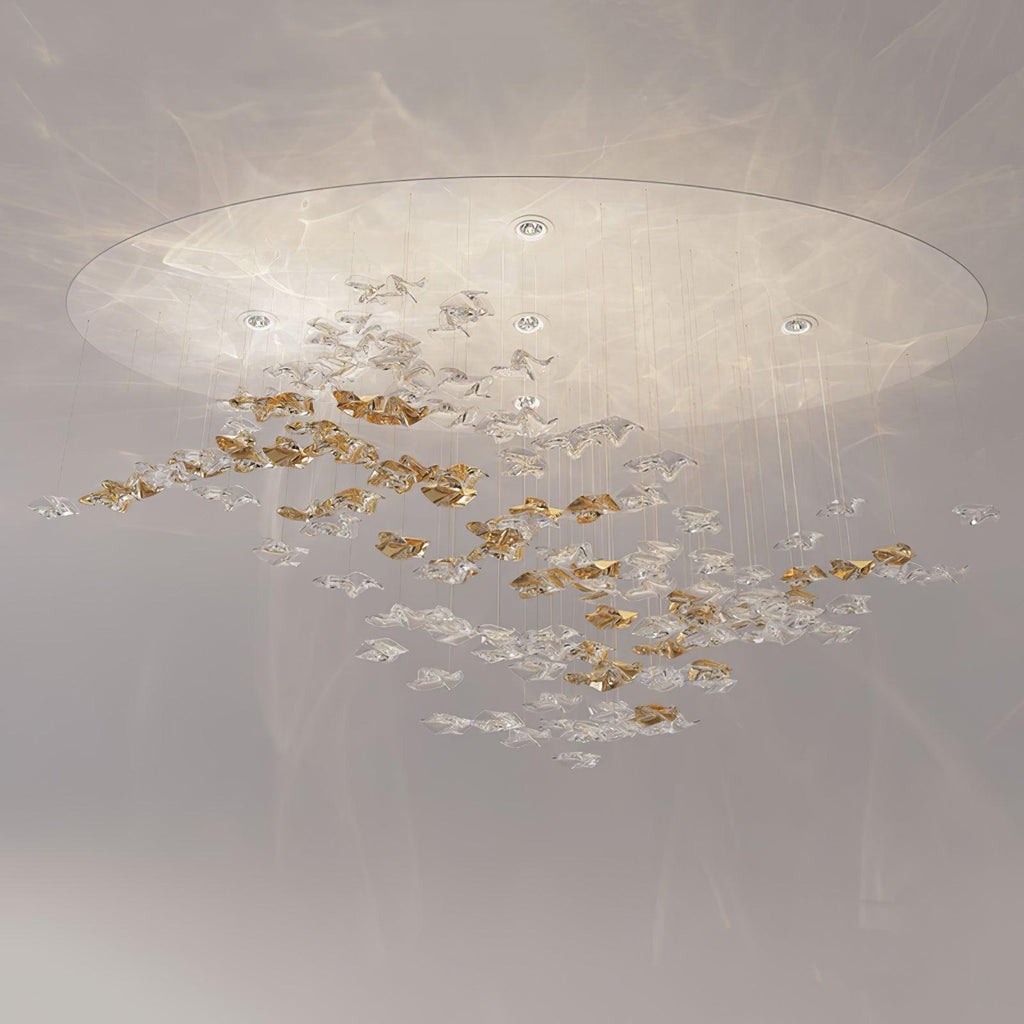 Tidal Art Glass Chandelier (With Canopy) - ∅ 58.3″ x H 118.1″Clear & GoldWarm Light -  Manorlights
