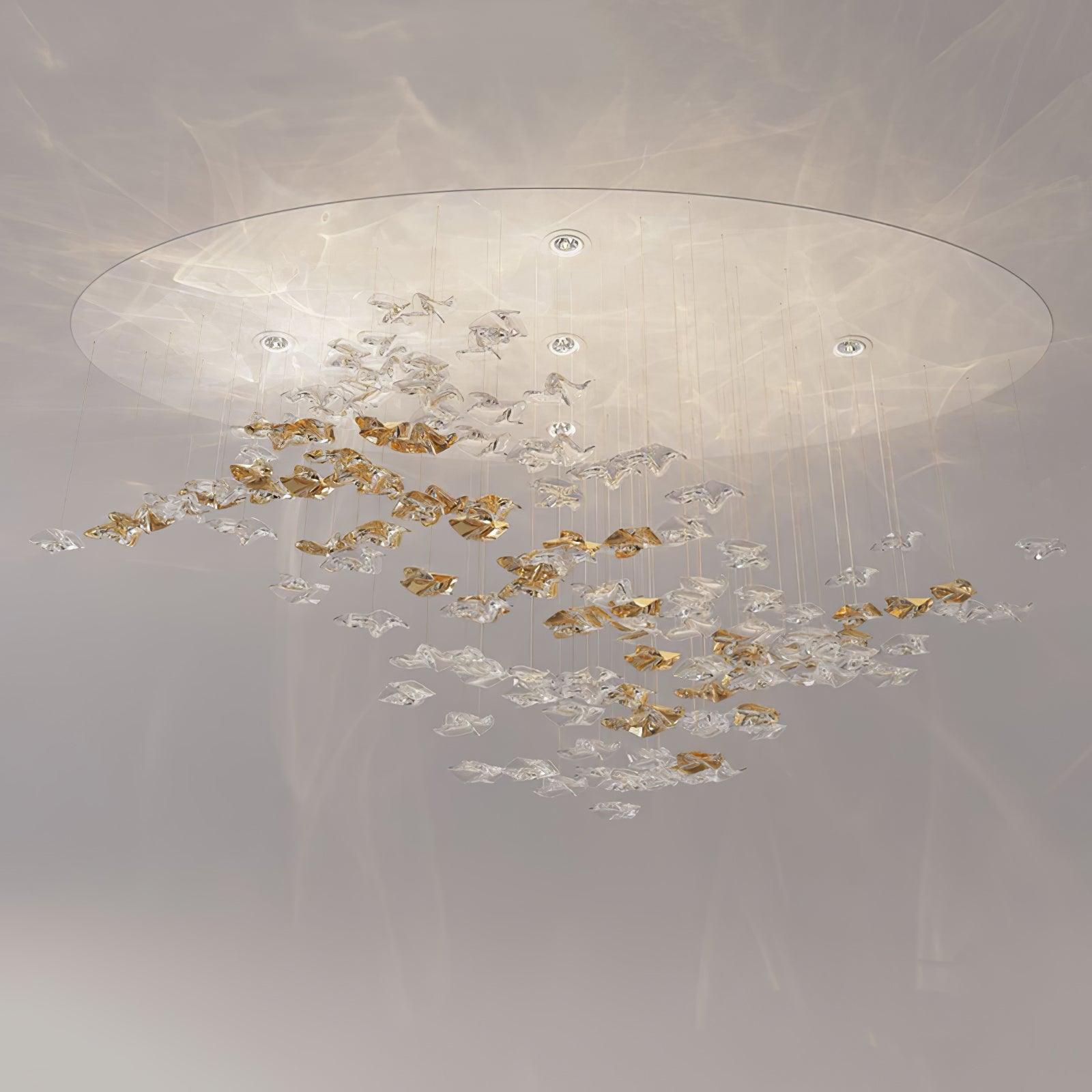 Tidal Art Glass Chandelier (With Canopy) - ∅ 58.3″ x H 118.1″Clear & GoldWarm Light -  Manorlights