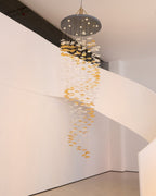 Tidal Art Glass Chandelier (With Canopy) - L 82.7″ x W 23.6″ x H 78.7″Clear & GoldWarm Light -  Manorlights