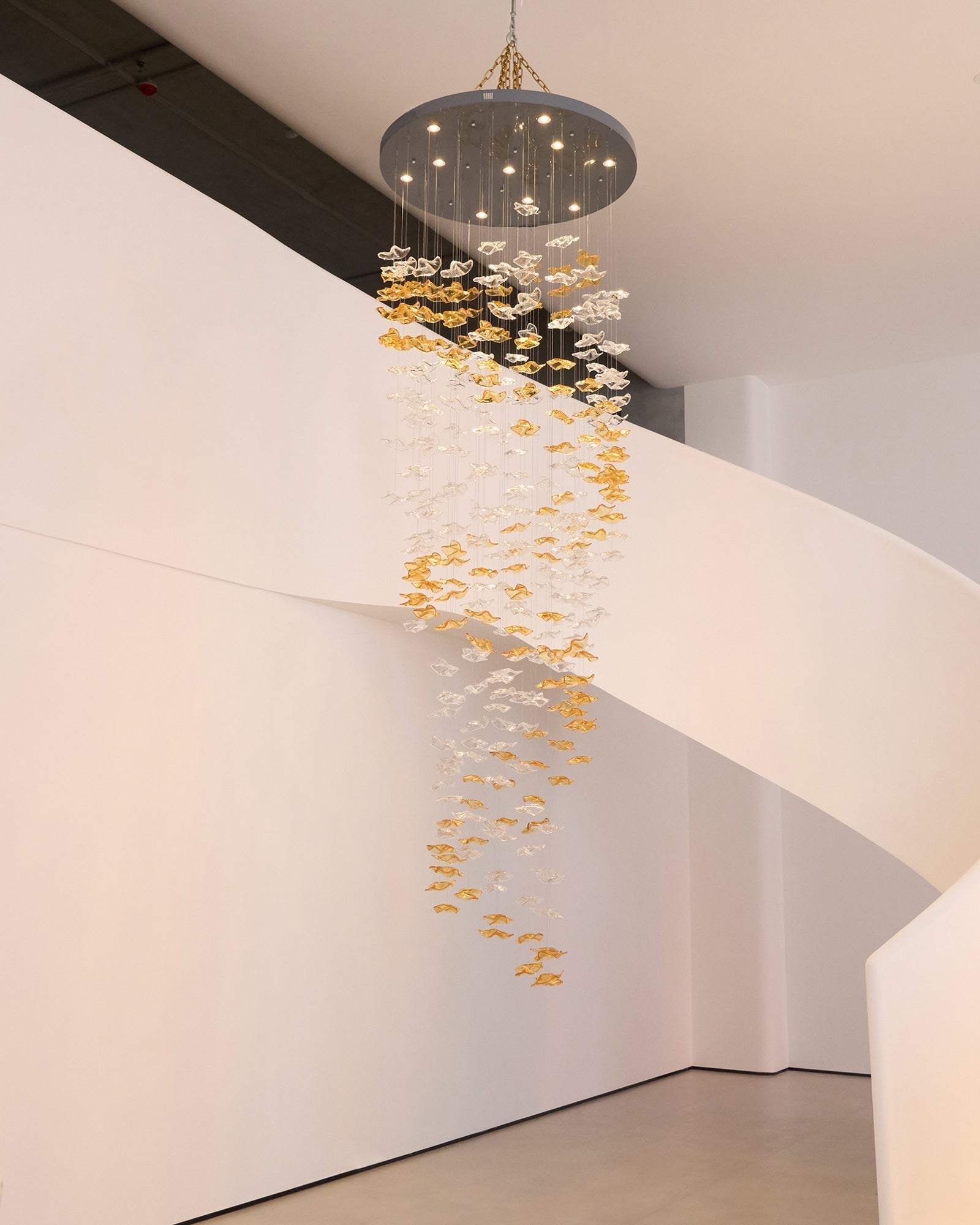 Tidal Art Glass Chandelier (With Canopy) - L 82.7″ x W 23.6″ x H 78.7″Clear & GoldWarm Light -  Manorlights
