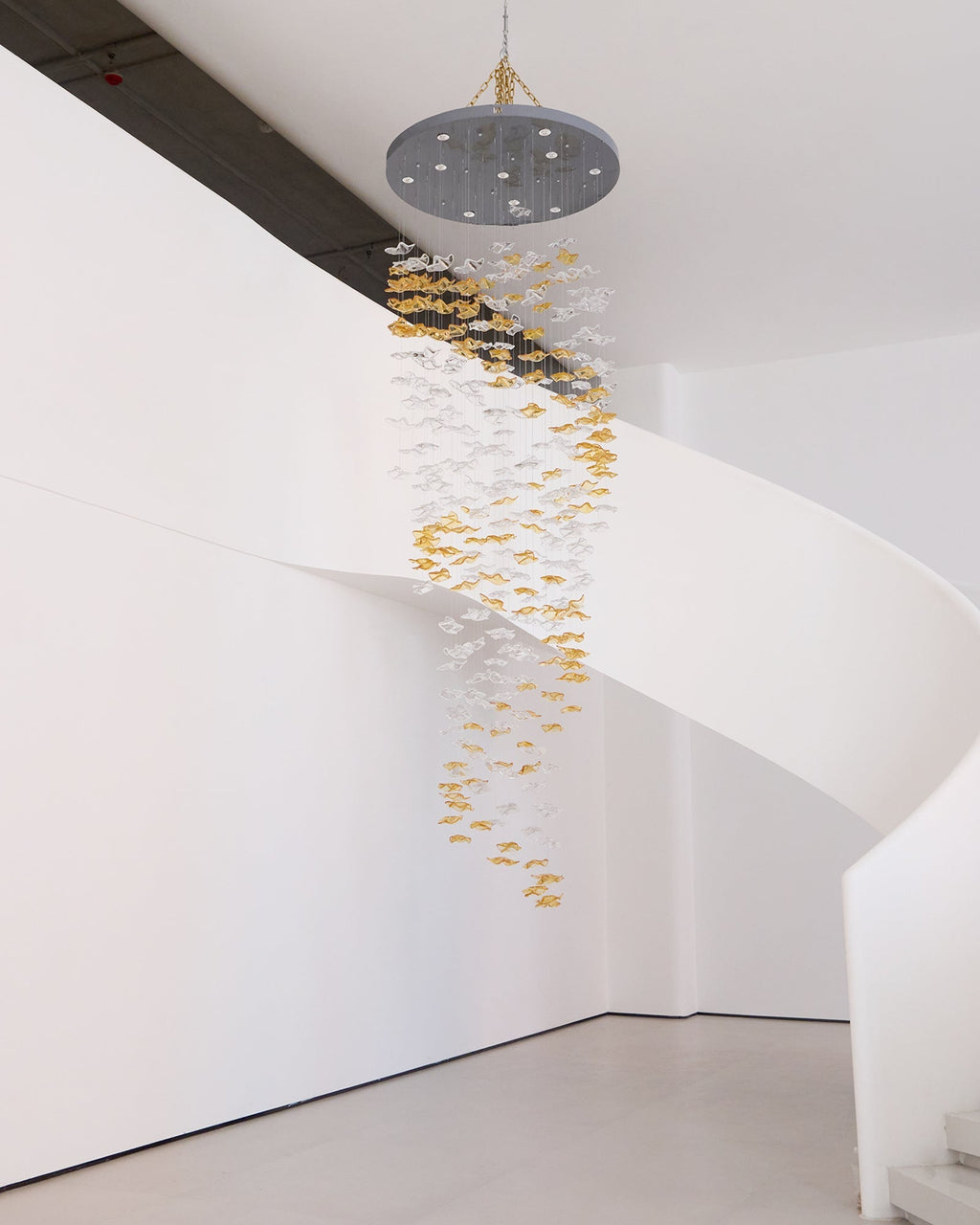 Tidal Art Glass Chandelier (With Canopy) - L 82.7″ x W 23.6″ x H 78.7″Clear & GoldWarm Light -  Manorlights