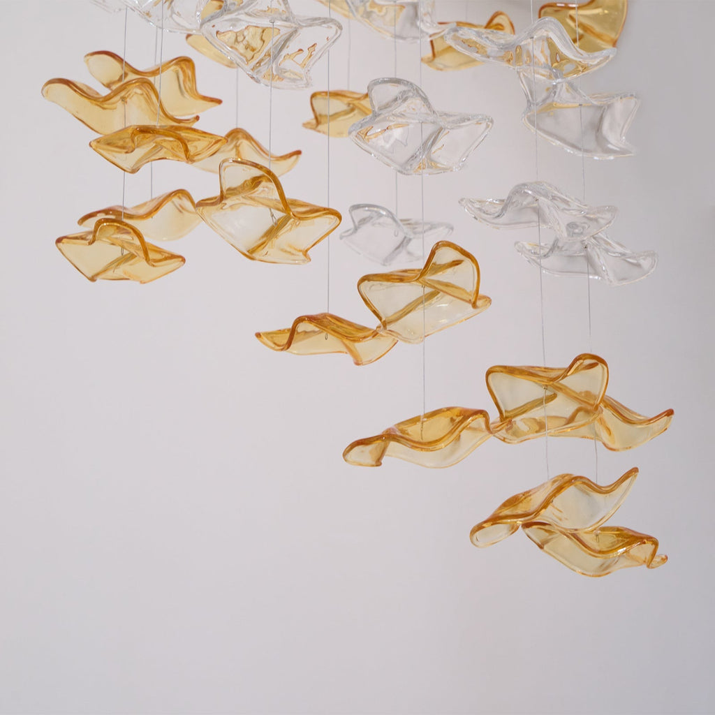 Tidal Art Glass Chandelier (With Canopy) - ∅ 58.3″ x H 118.1″Clear & GoldWarm Light -  Manorlights