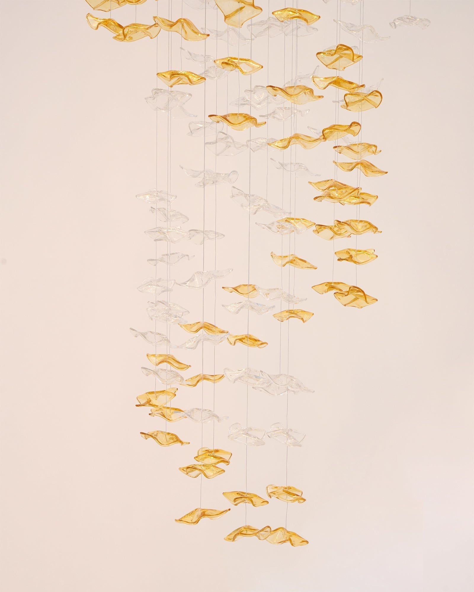 Tidal Art Glass Chandelier (With Canopy) - ∅ 58.3″ x H 118.1″Clear & GoldWarm Light -  Manorlights