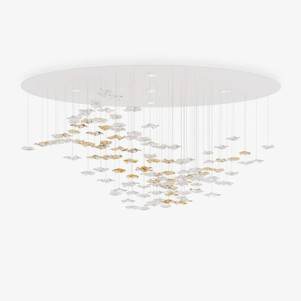 Tidal Art Glass Chandelier (With Canopy) - ∅ 58.3″ x H 118.1″Clear & GoldWarm Light -  Manorlights