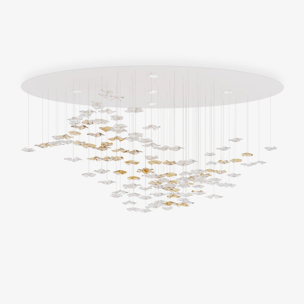 Tidal Art Glass Chandelier (With Canopy) - ∅ 58.3″ x H 118.1″Clear & GoldWarm Light -  Manorlights