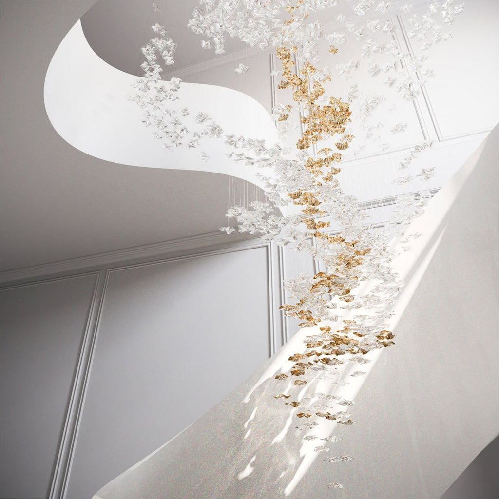 Tidal Art Glass Chandelier (With Canopy) - ∅ 58.3″ x H 118.1″Clear & GoldWarm Light -  Manorlights