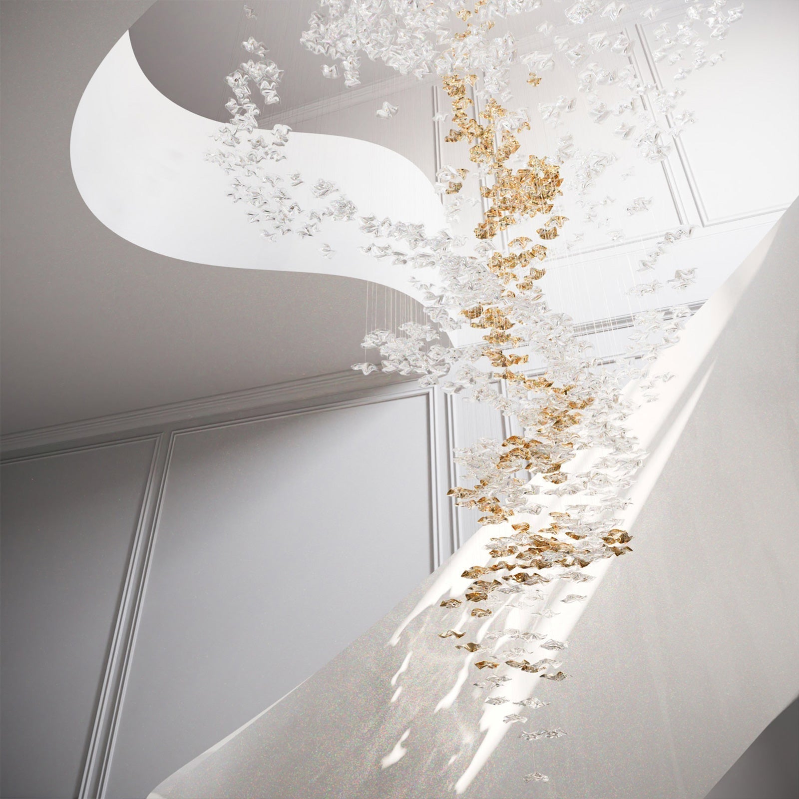 Tidal Art Glass Chandelier (With Canopy) - ∅ 58.3″ x H 118.1″Clear & GoldWarm Light -  Manorlights