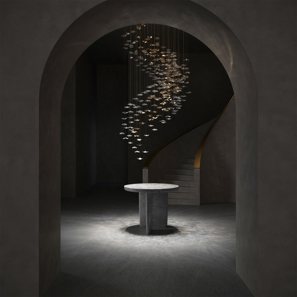 Tidal Art Glass Chandelier (With Canopy) - ∅ 58.3″ x H 118.1″Clear & GoldWarm Light -  Manorlights