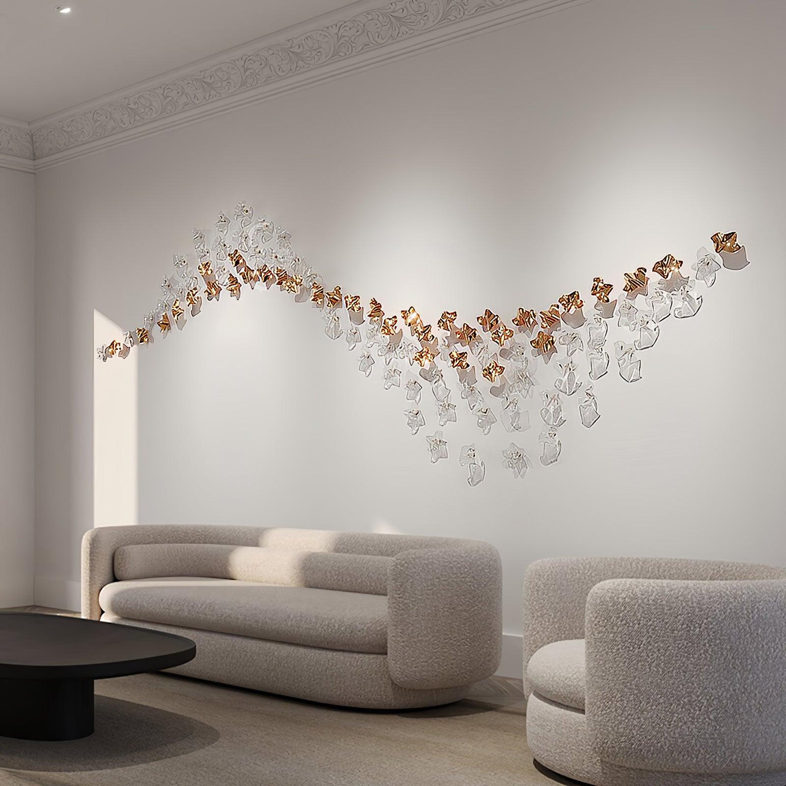 Tidal Art Glass Chandelier (With Canopy) - L 82.7″ x W 23.6″ x H 78.7″Clear & GoldWarm Light -  Manorlights