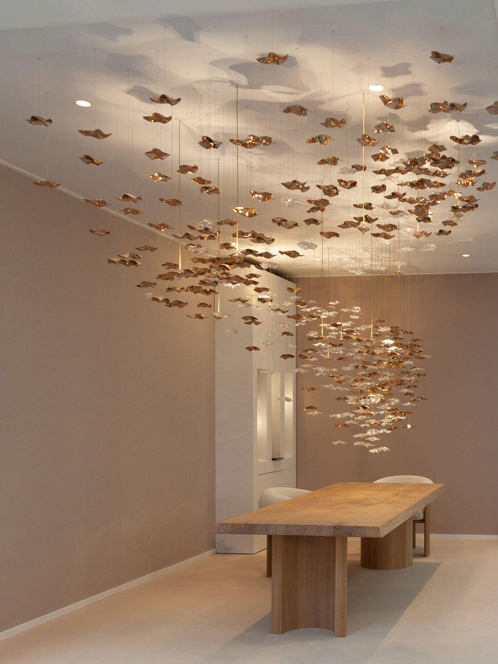 Tidal Art Glass Chandelier (With Canopy) - ∅ 58.3″ x H 118.1″Clear & GoldWarm Light -  Manorlights