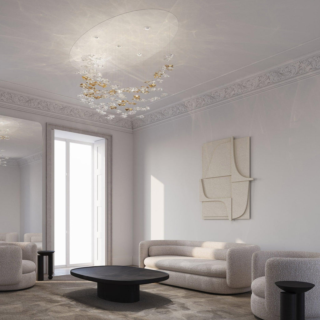 Tidal Art Glass Chandelier (With Canopy) - ∅ 58.3″ x H 118.1″Clear & GoldWarm Light -  Manorlights