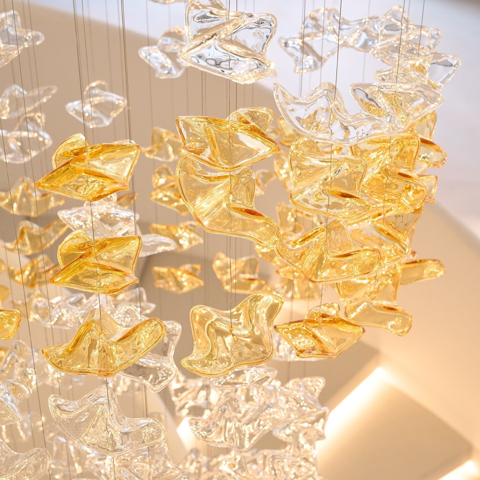 Tidal Art Glass Chandelier (With Canopy) - ∅ 58.3″ x H 118.1″Clear & GoldWarm Light -  Manorlights