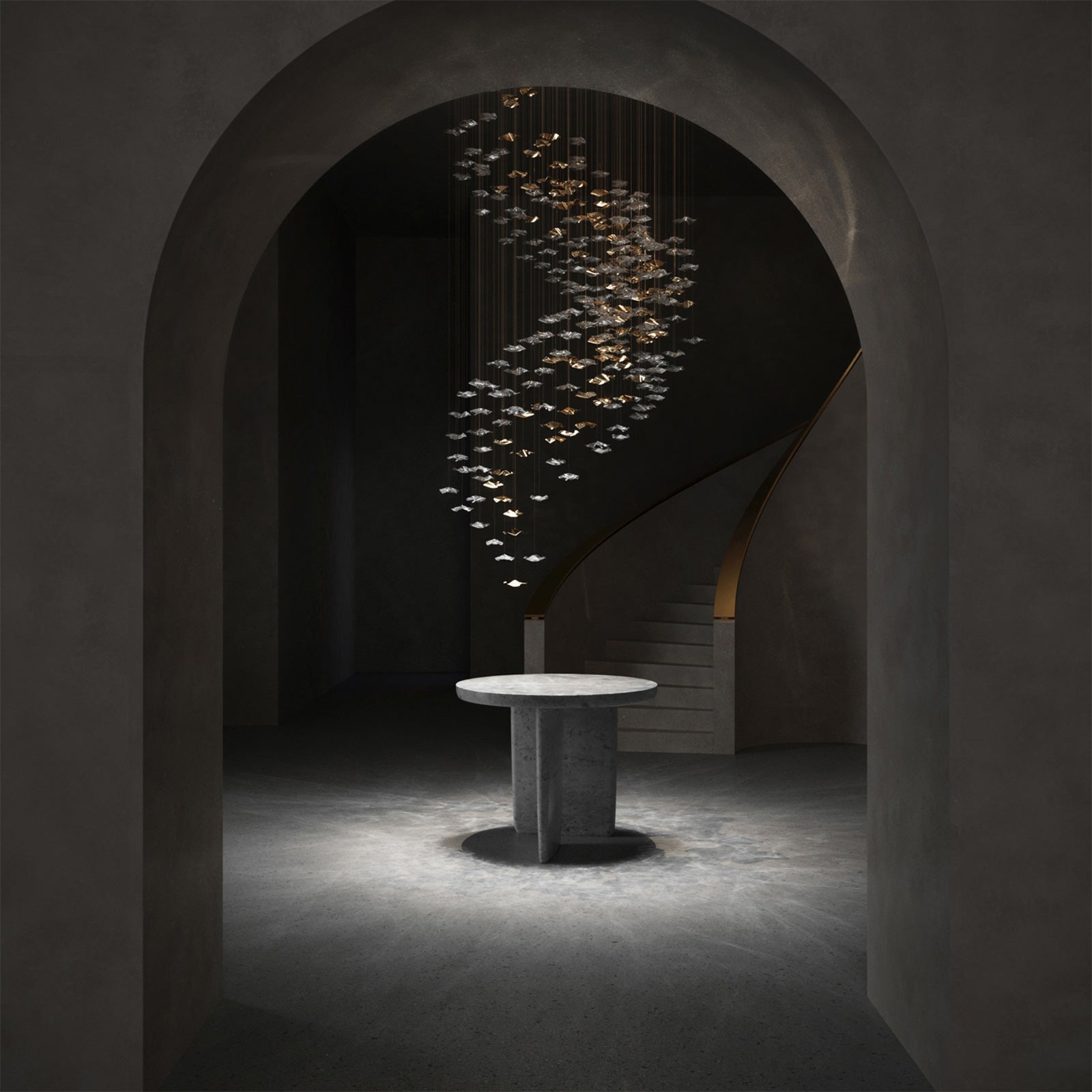 Tidal Art Glass Chandelier (With Canopy) - ∅ 58.3″ x H 118.1″Clear & GoldWarm Light -  Manorlights