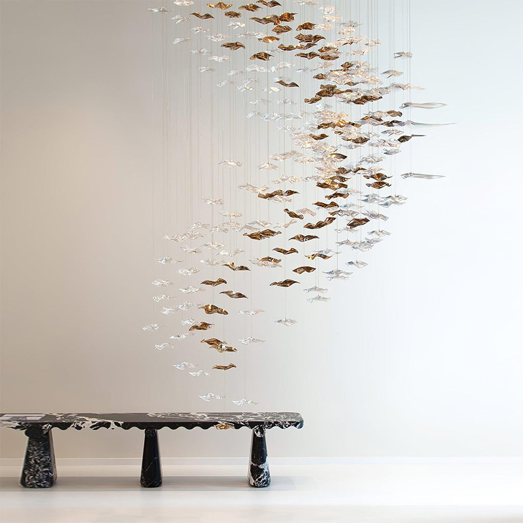 Tidal Art Glass Chandelier (With Canopy) - L 82.7″ x W 23.6″ x H 78.7″Clear & GoldWarm Light -  Manorlights