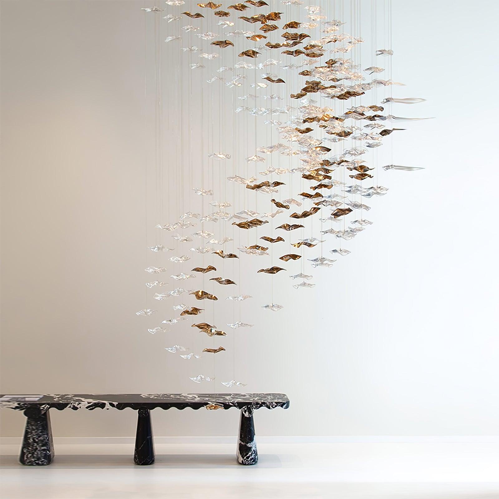 Tidal Art Glass Chandelier (With Canopy) - L 82.7″ x W 23.6″ x H 78.7″Clear & GoldWarm Light -  Manorlights