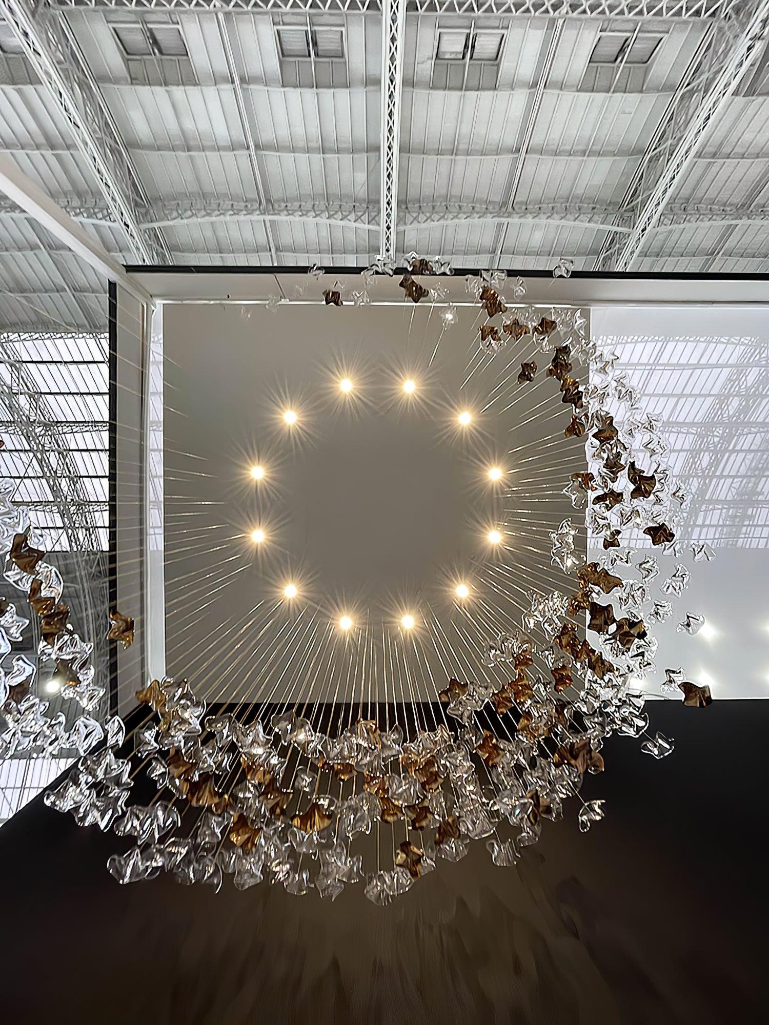 Tidal Art Glass Chandelier (With Canopy) - L 82.7″ x W 23.6″ x H 78.7″Clear & GoldWarm Light -  Manorlights
