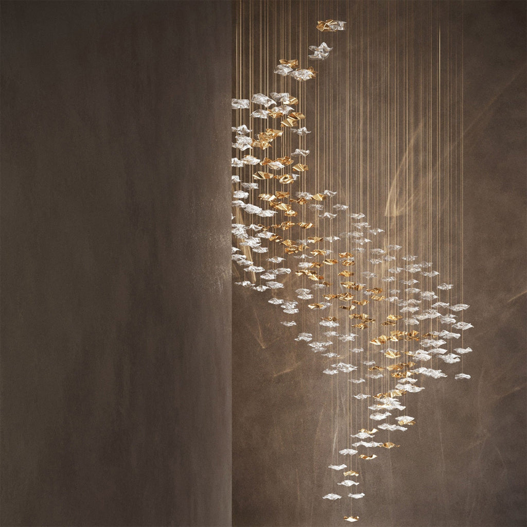 Tidal Art Glass Chandelier (With Canopy) - L 82.7″ x W 23.6″ x H 78.7″Clear & GoldWarm Light -  Manorlights
