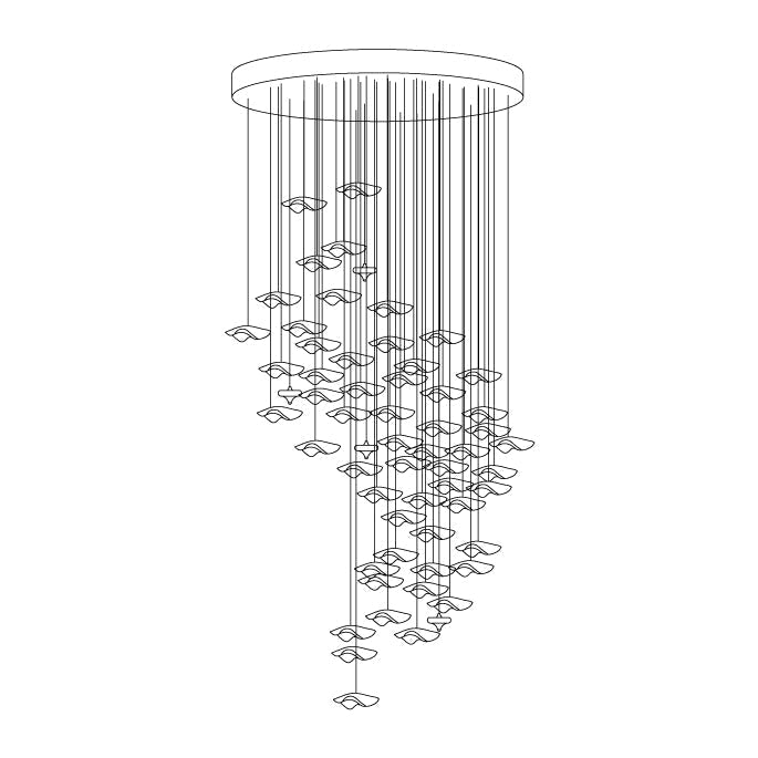 Tidal Art Glass Chandelier (With Canopy) - ∅ 58.3″ x H 118.1″Clear & GoldWarm Light -  Manorlights