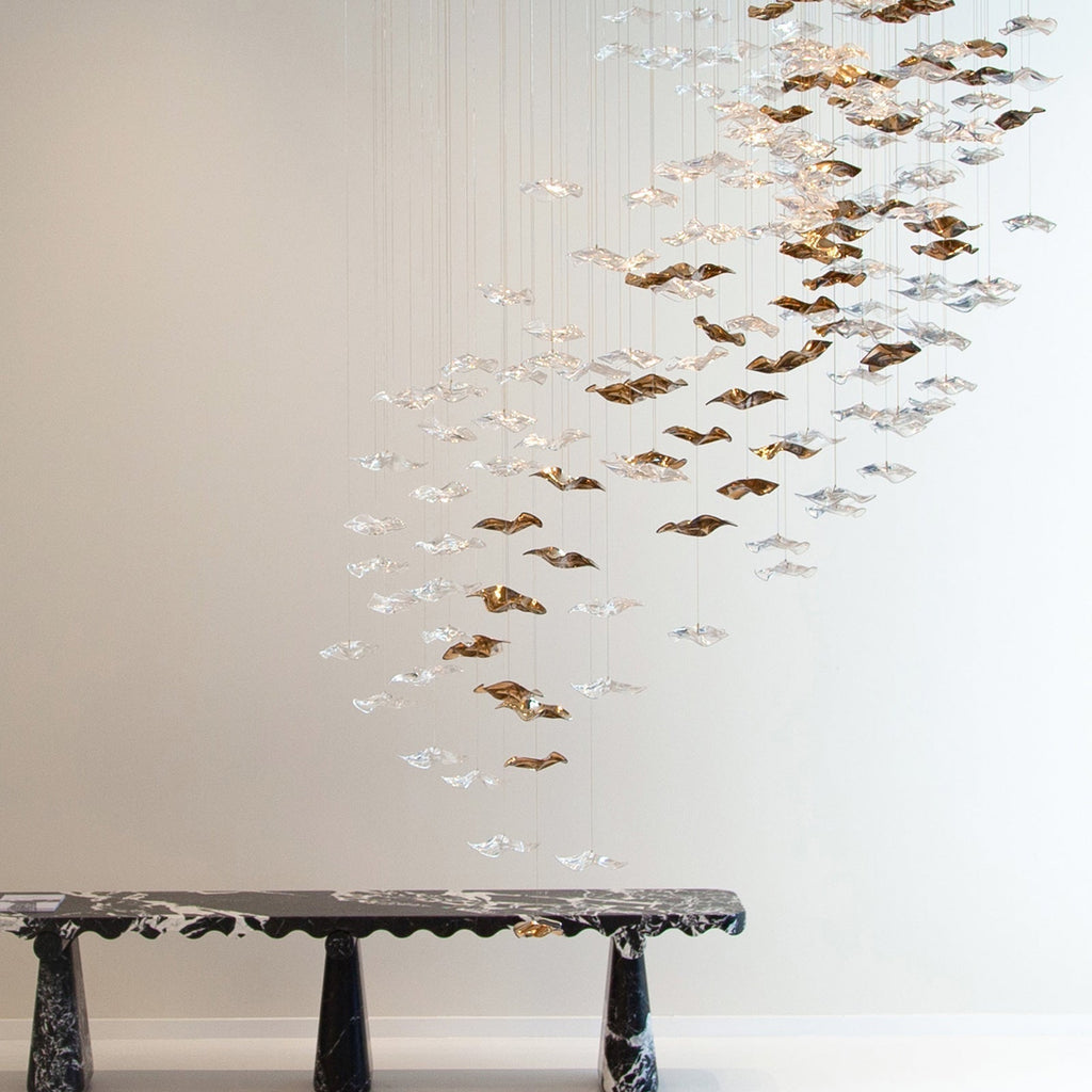 Tidal Art Glass Chandelier (With Canopy) - ∅ 58.3″ x H 118.1″Clear & GoldWarm Light -  Manorlights
