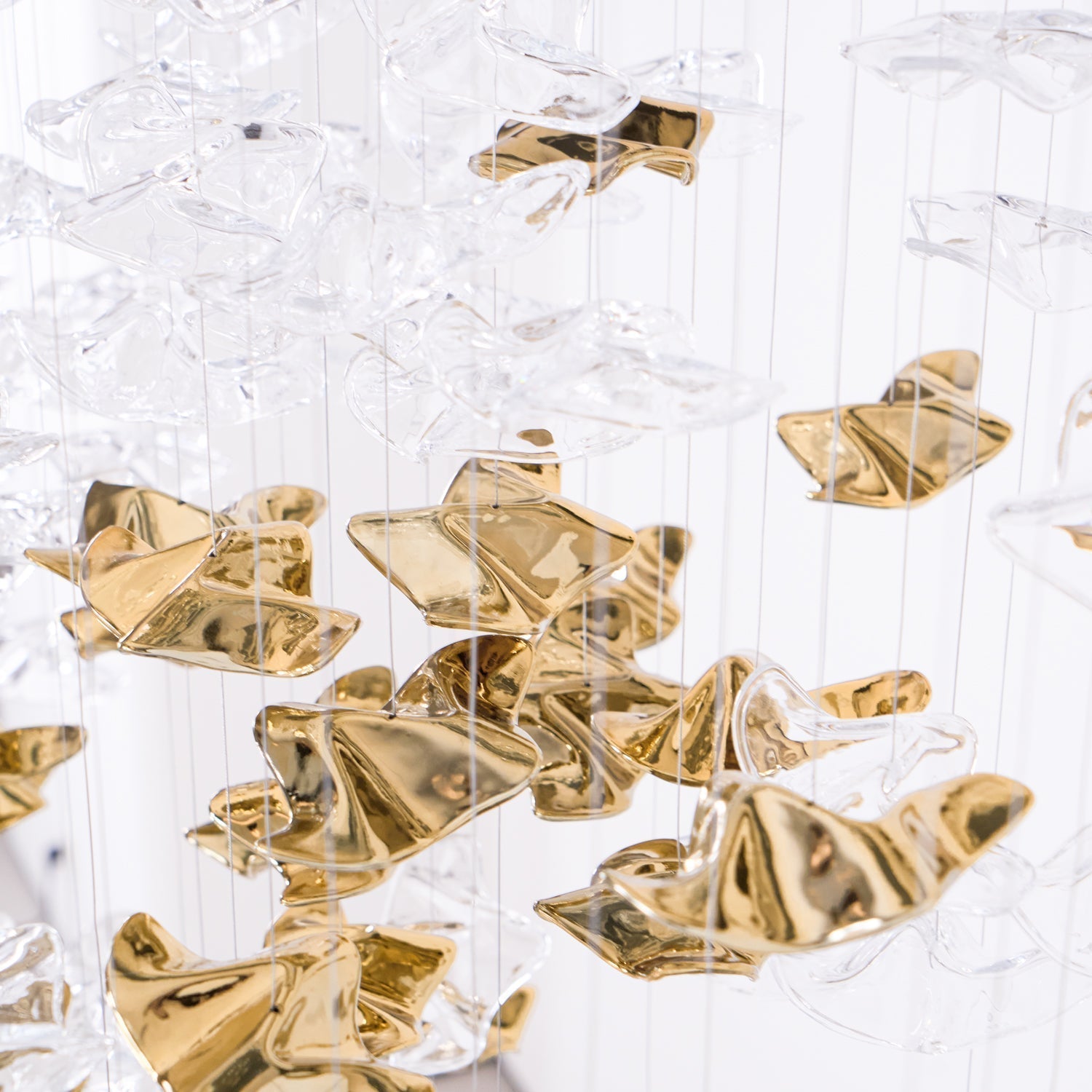 Tidal Art Glass Chandelier (With Canopy) - ∅ 58.3″ x H 118.1″Clear & GoldWarm Light -  Manorlights