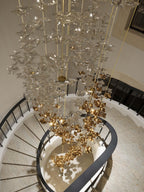 Tidal Art Glass Chandelier (With Canopy) - ∅ 58.3″ x H 118.1″Clear & GoldWarm Light -  Manorlights
