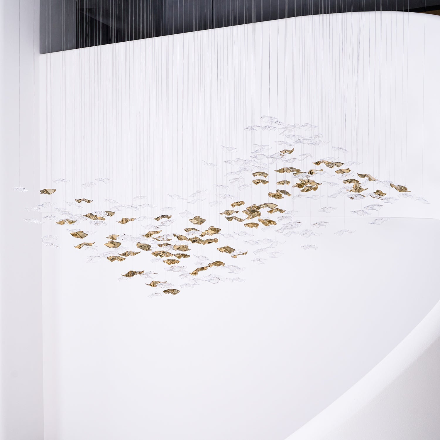 Tidal Art Glass Chandelier (With Canopy) - ∅ 58.3″ x H 118.1″Clear & GoldWarm Light -  Manorlights
