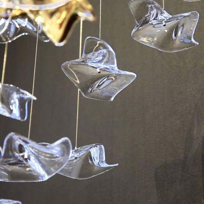 Tidal Art Glass Chandelier (With Canopy) - L 82.7″ x W 23.6″ x H 78.7″Clear & GoldWarm Light -  Manorlights
