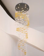 Tidal Art Glass Chandelier (With Canopy) - L 82.7″ x W 23.6″ x H 78.7″Clear & GoldWarm Light -  Manorlights