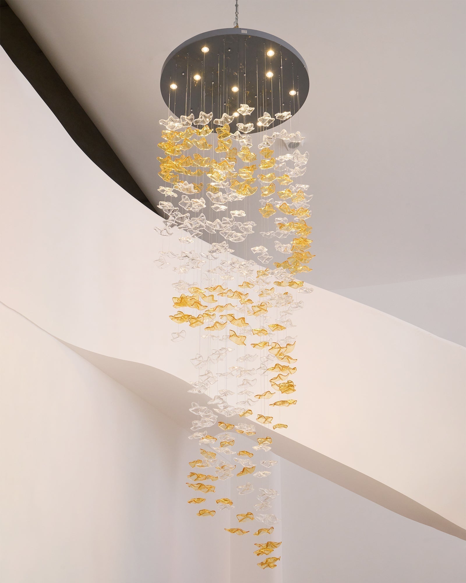 Tidal Art Glass Chandelier (With Canopy) - L 82.7″ x W 23.6″ x H 78.7″Clear & GoldWarm Light -  Manorlights