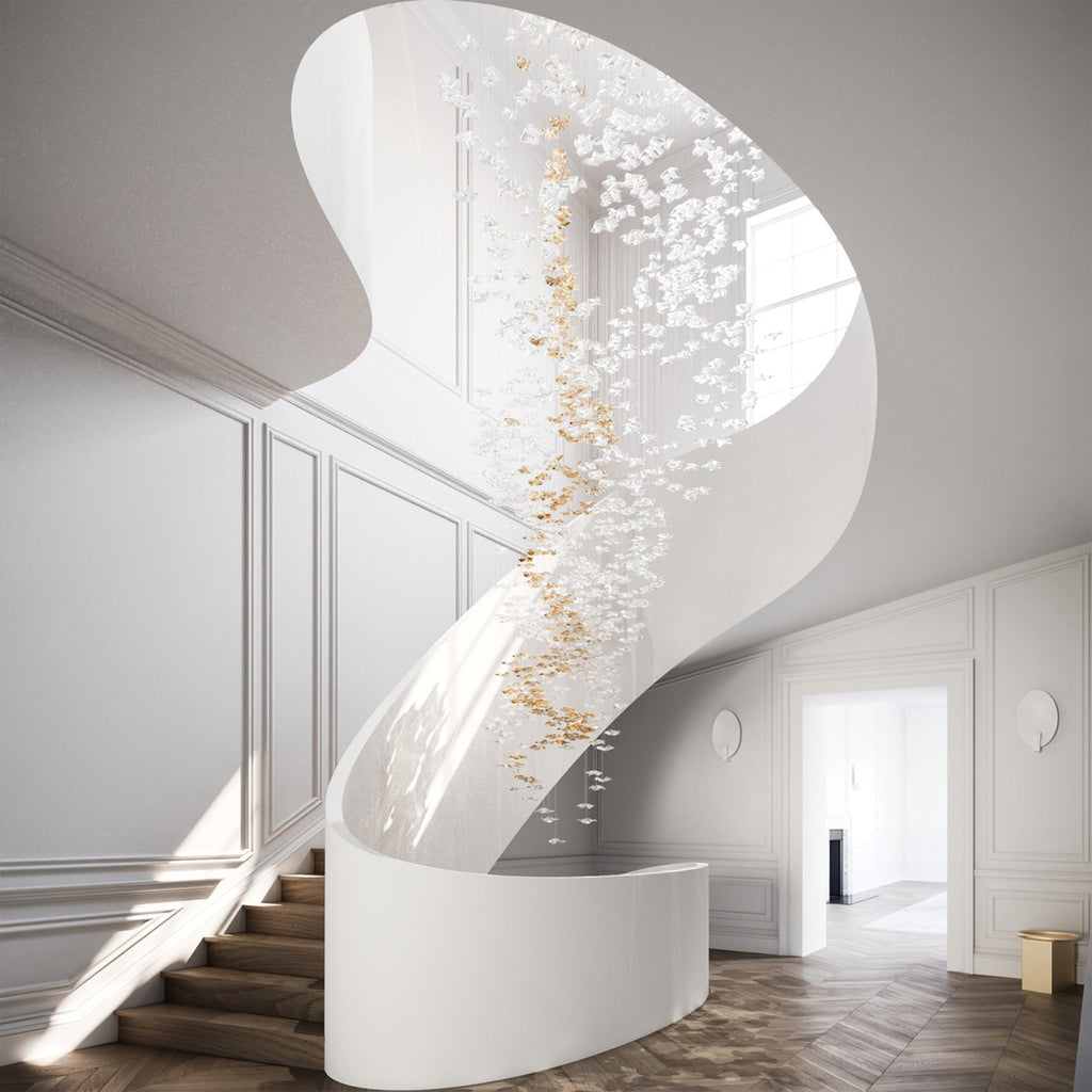 Tidal Art Glass Chandelier (With Canopy) - ∅ 58.3″ x H 118.1″Clear & GoldWarm Light -  Manorlights