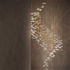 Tidal Art Glass Chandelier (With Canopy) - ∅ 58.3″ x H 118.1″Clear & GoldWarm Light -  Manorlights