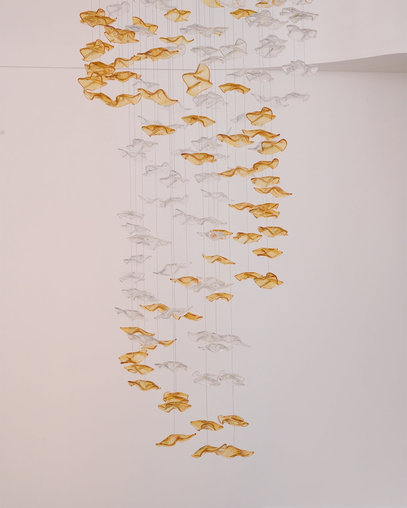 Tidal Art Glass Chandelier (With Canopy) - ∅ 58.3″ x H 118.1″Clear & GoldWarm Light -  Manorlights