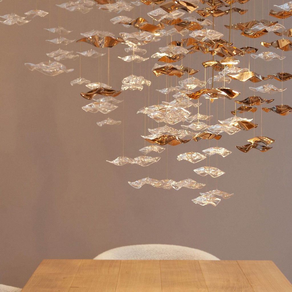 Tidal Art Glass Chandelier (With Canopy) - ∅ 58.3″ x H 118.1″Clear & GoldWarm Light -  Manorlights
