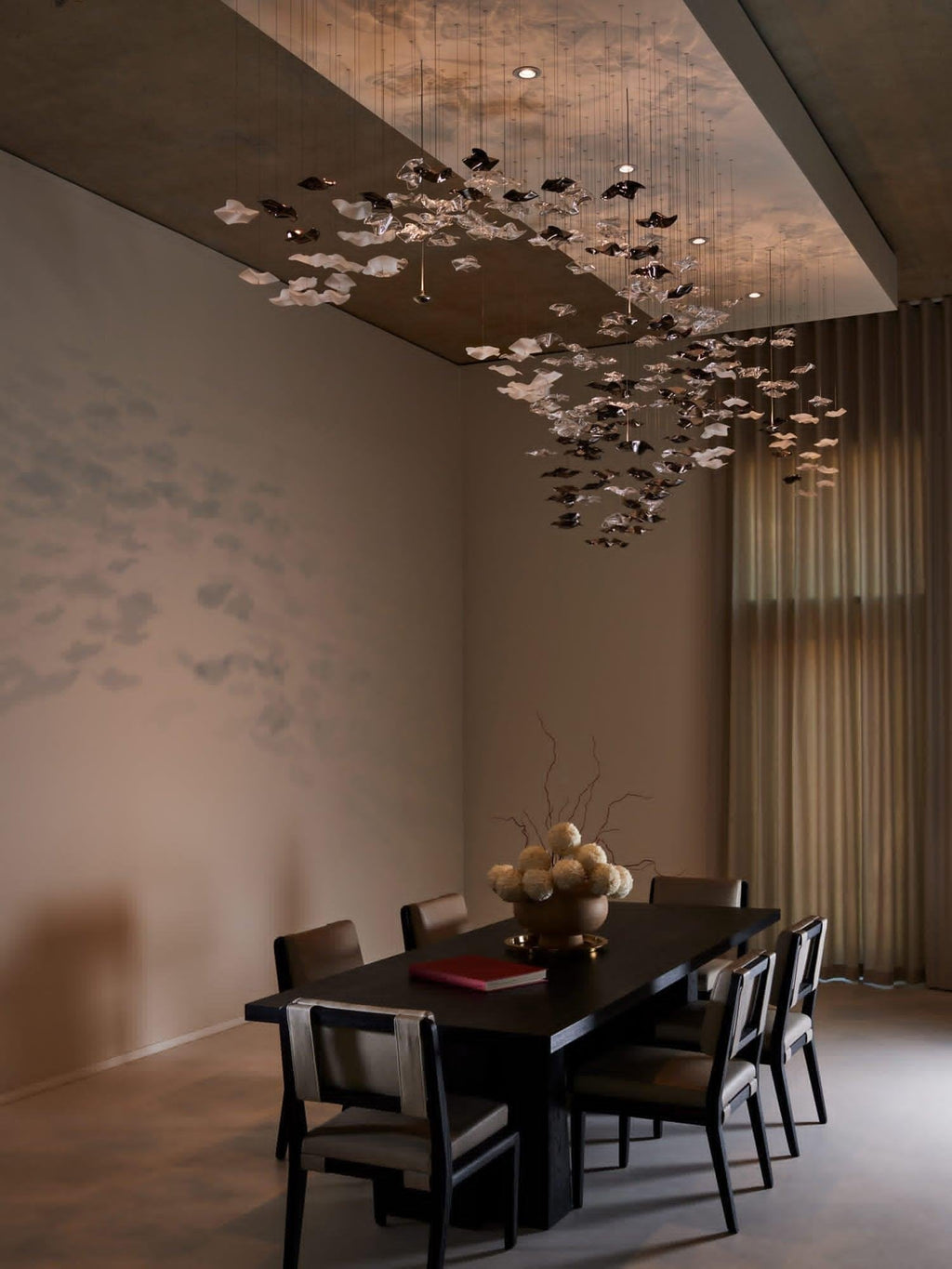 Tidal Art Glass Chandelier (With Canopy) - ∅ 58.3″ x H 118.1″Clear & GoldWarm Light -  Manorlights
