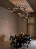 Tidal Art Glass Chandelier (With Canopy) - ∅ 58.3″ x H 118.1″Clear & GoldWarm Light -  Manorlights
