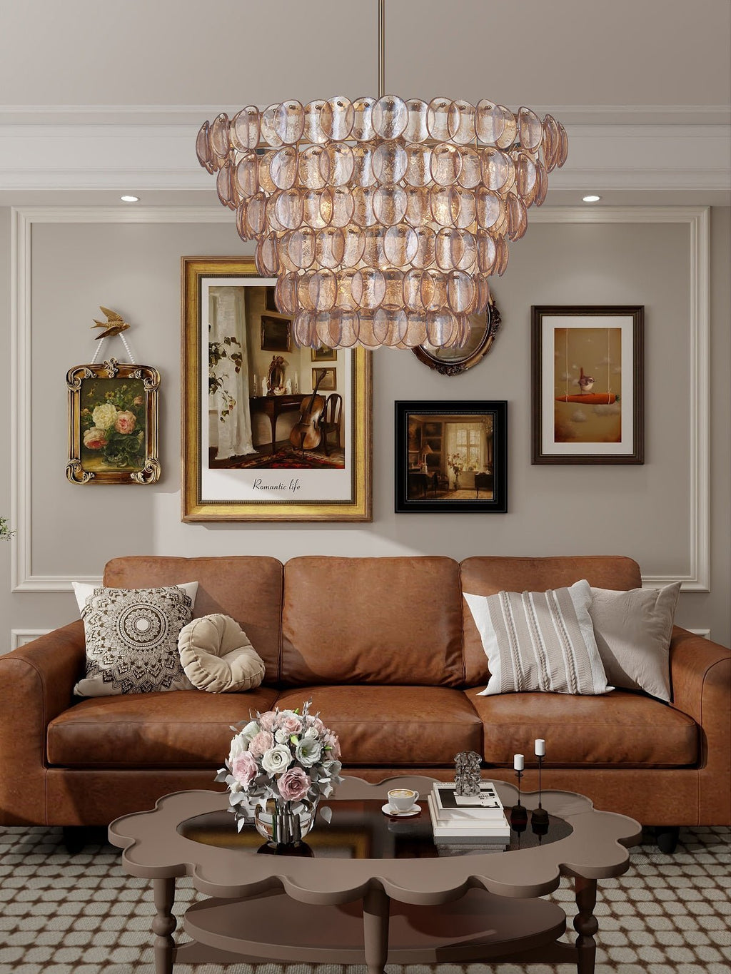 Uroko Large Chandelier - ∅ 34" x H 21"Black & BlackBlushlighting