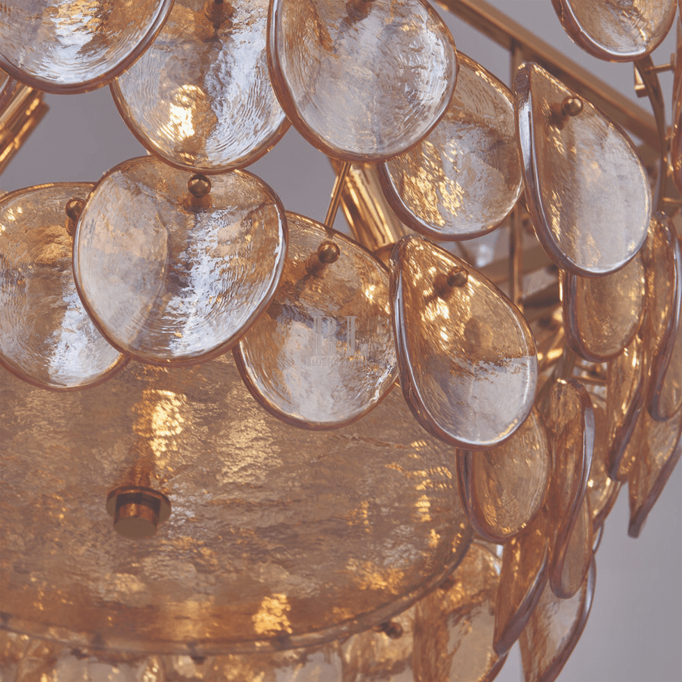 Uroko Large Chandelier - ∅ 34" x H 21"Gold & AmberBlushlighting