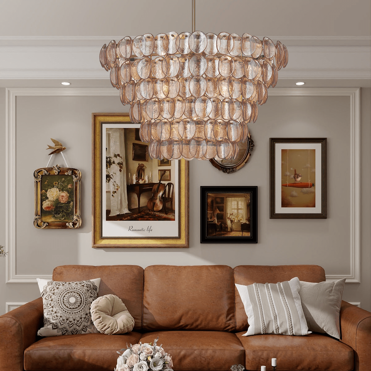 Uroko Large Chandelier - ∅ 34" x H 21"Black & BlackBlushlighting