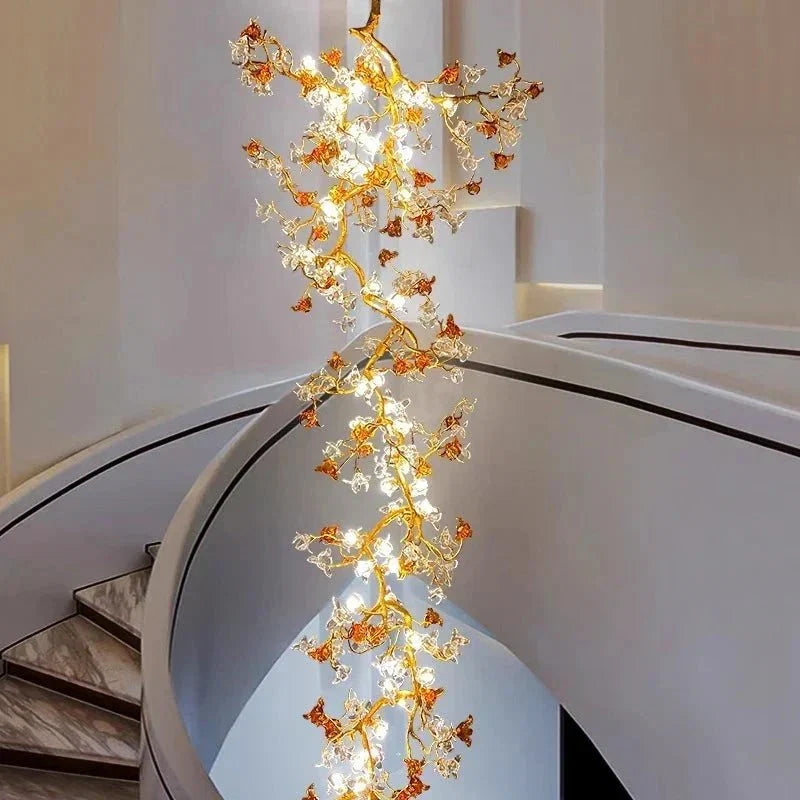 Verdant Branch Copper Vine Glass Flower Stairwell Chandelier - CopperH59.0"(150cm)Warm Light 3000kManorlights
