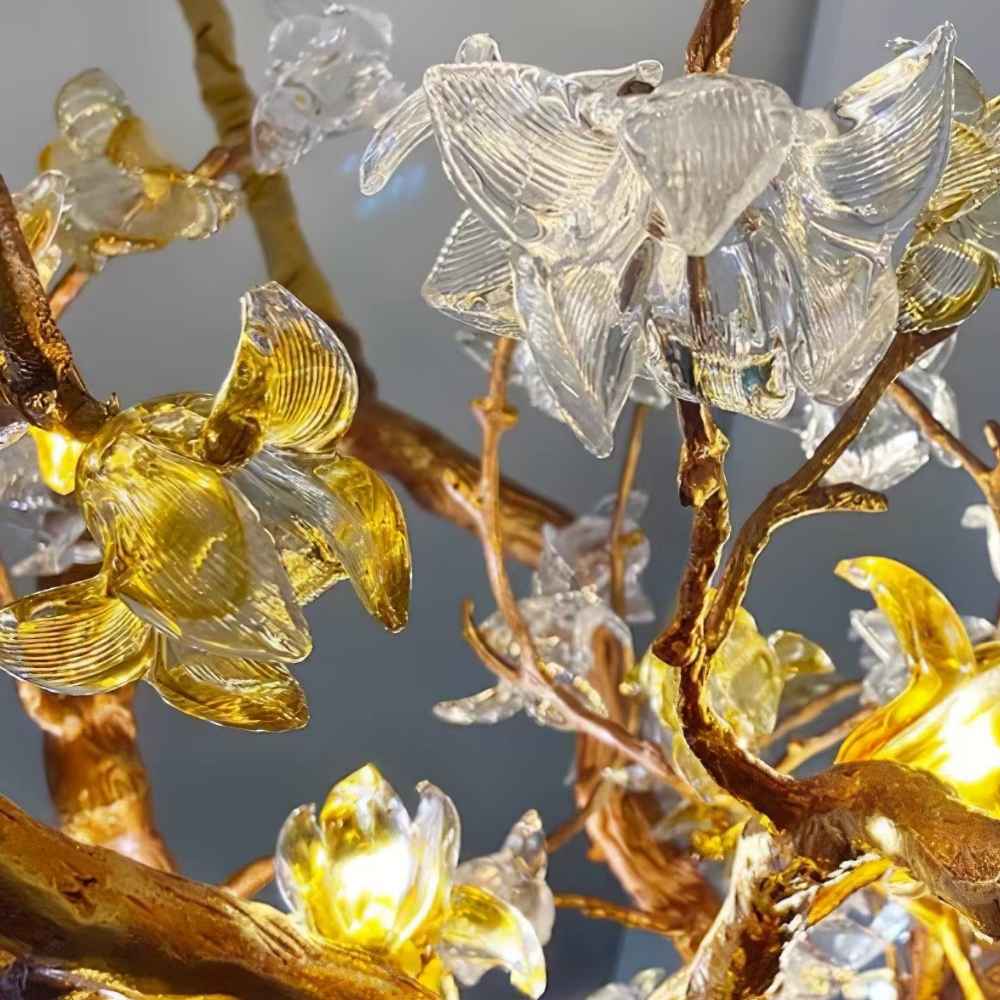 Verdant Branch Copper Vine Glass Flower Stairwell Chandelier - CopperH59.0"(150cm)Warm Light 3000kManorlights