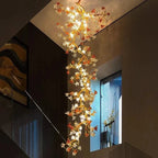 Verdant Branch Copper Vine Glass Flower Stairwell Chandelier - CopperH59.0"(150cm)Warm Light 3000kManorlights