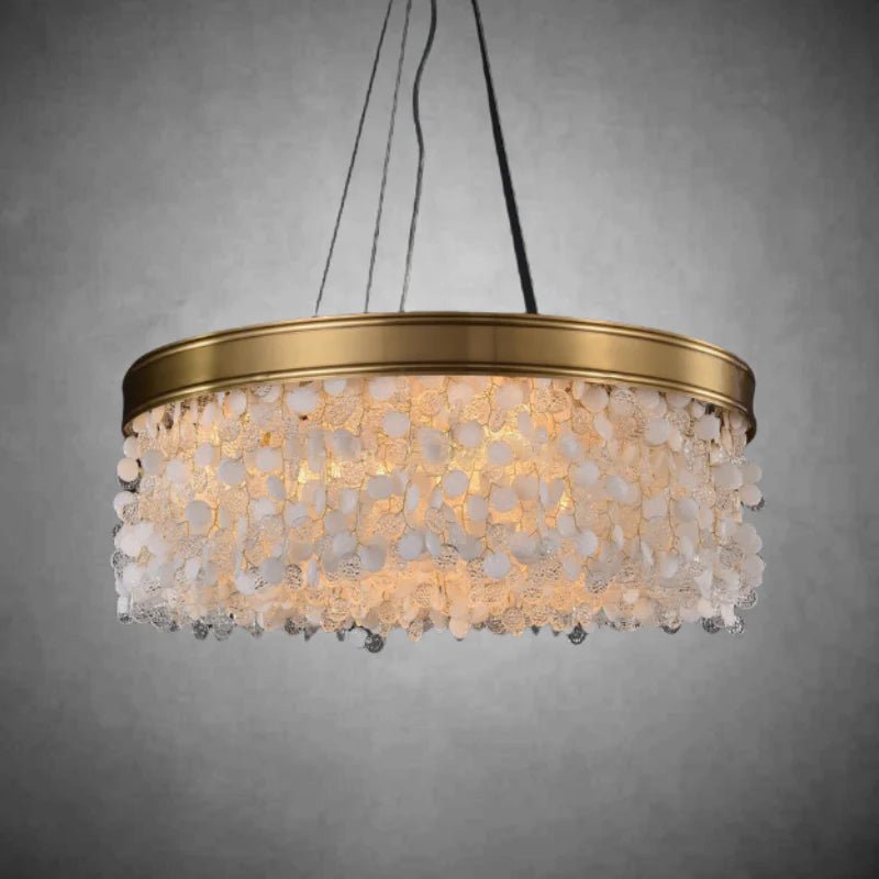 White Leaves Brass Framework Round Chandelier - Manorlights