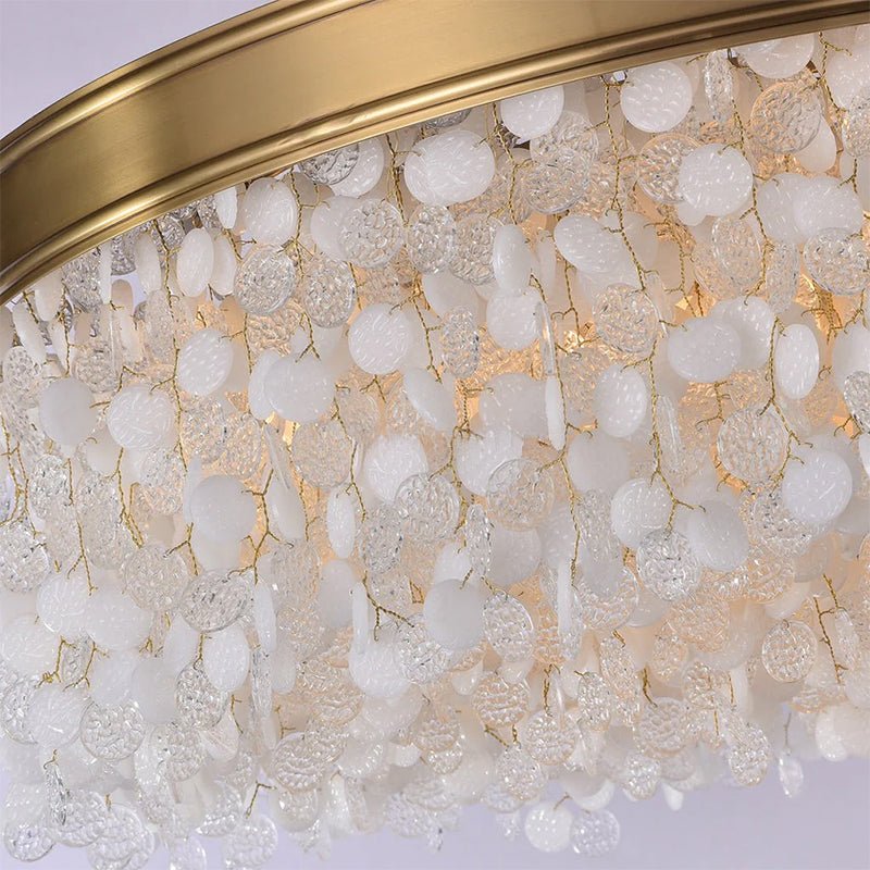 White Leaves Brass Framework Round Chandelier - Manorlights