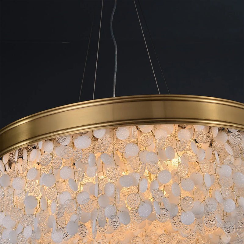 White Leaves Brass Framework Round Chandelier - Manorlights